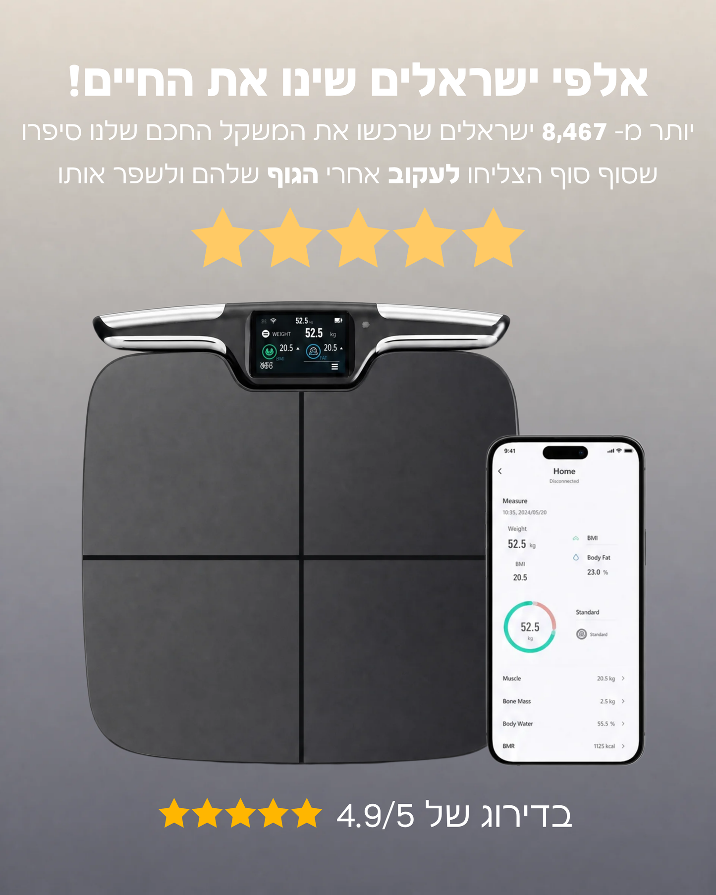 משקל חכם למדידת כל נתוני הגוף